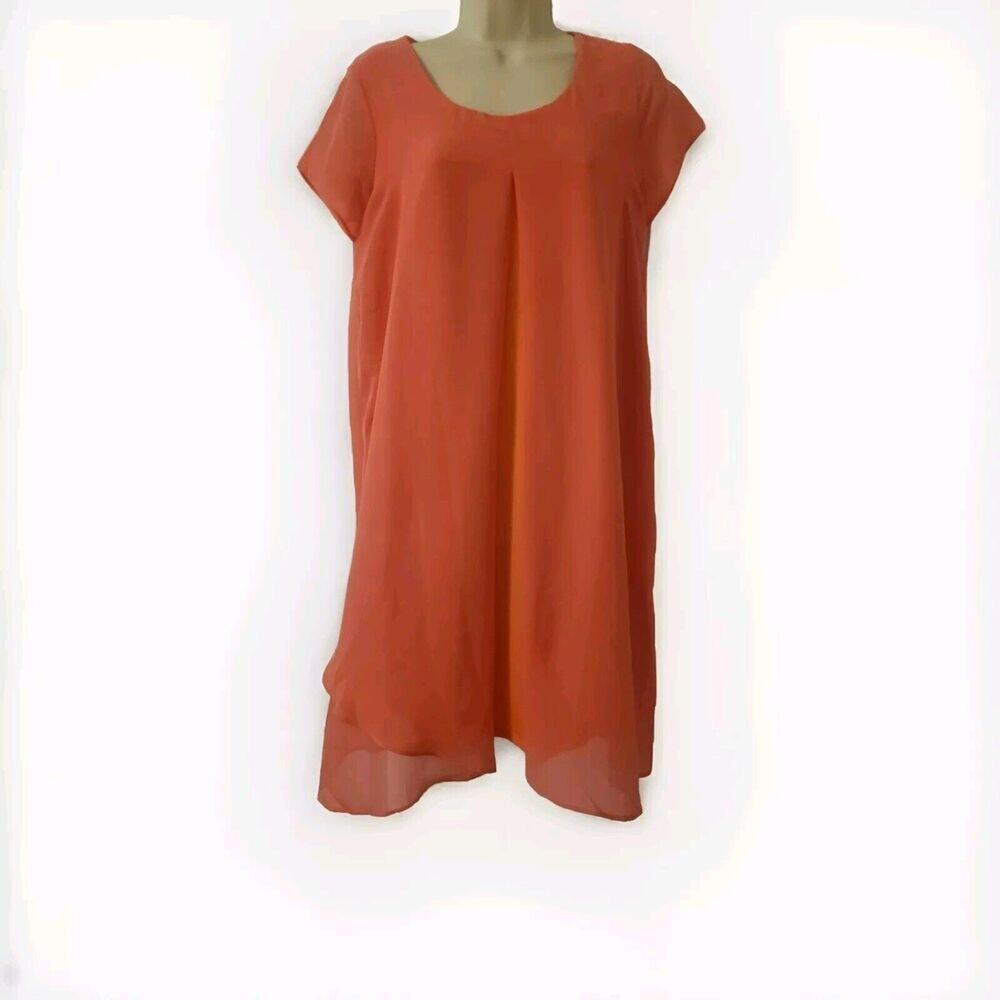 Women's Sheer Chic Overlay Dress - Petite Medium- Coral- New Direction